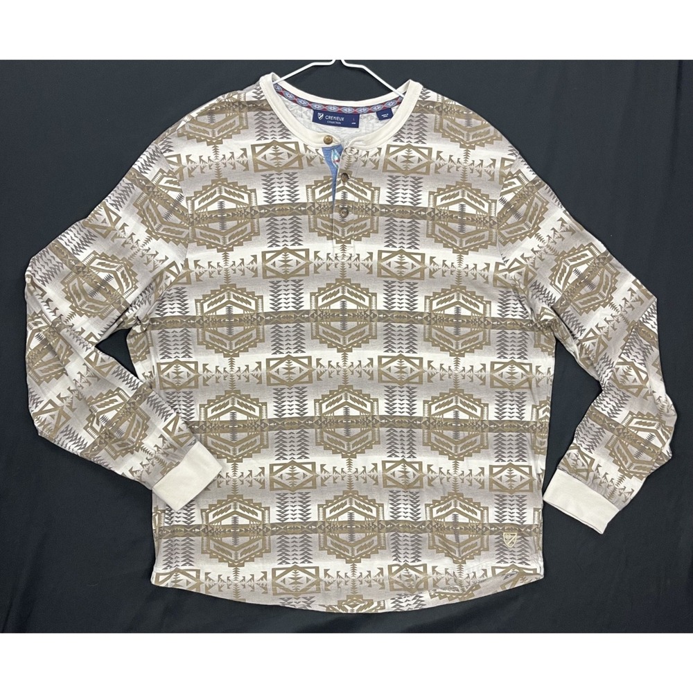 EUC Cremieux Collection Men Southwestern Aztec Henley Long Sleeve Cotton Shirt L